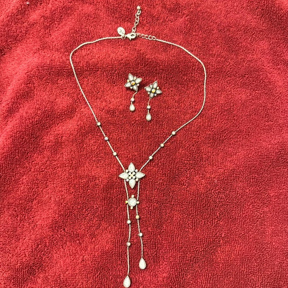 90’s Marcasite & Mother of Pearl Necklace & Earring set